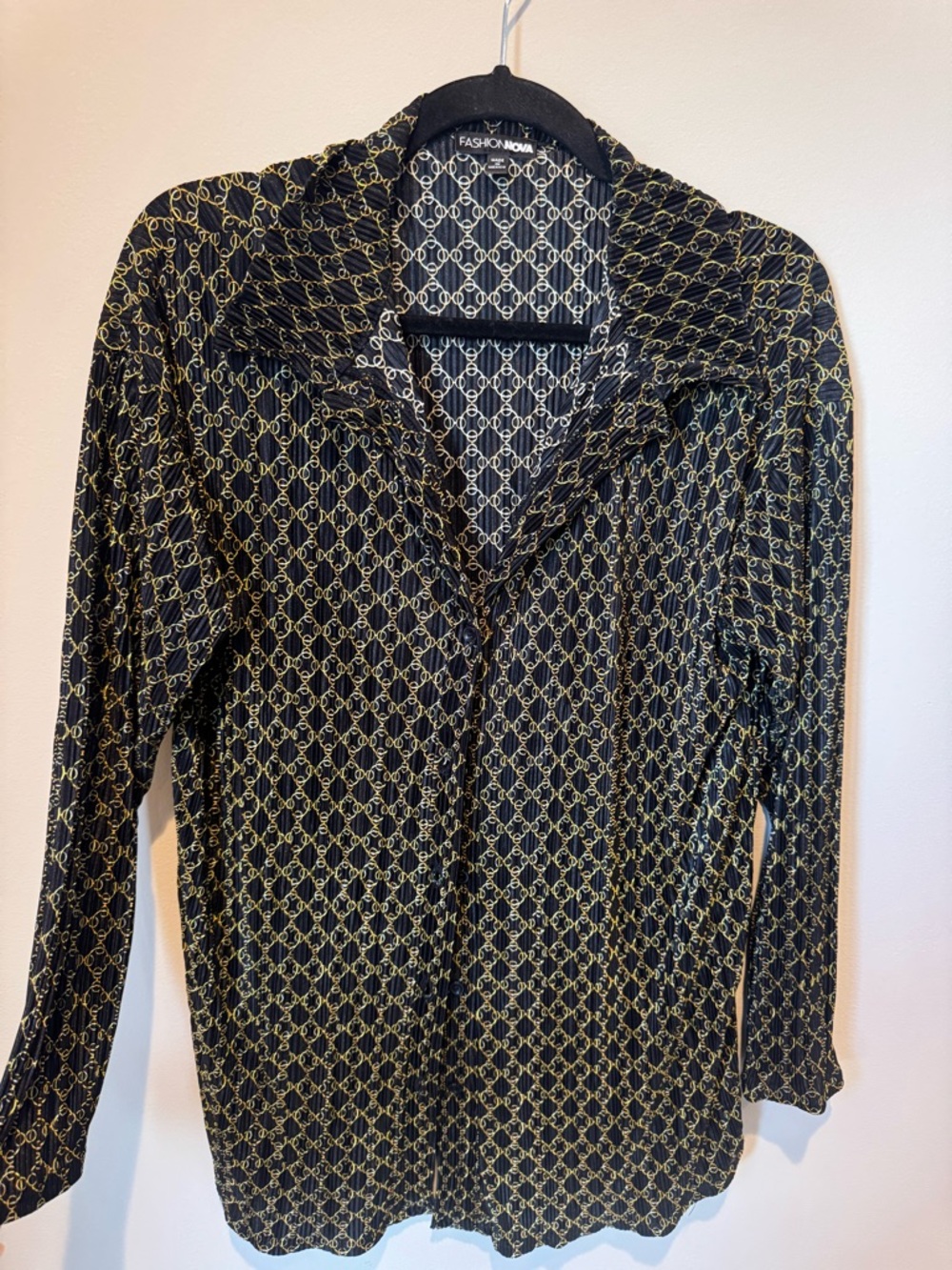 Fashion Nova Black Top with Gold Chainlink Print